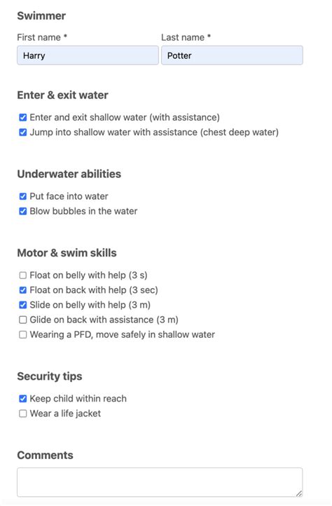 Swim Lesson Report Cards 的图像结果