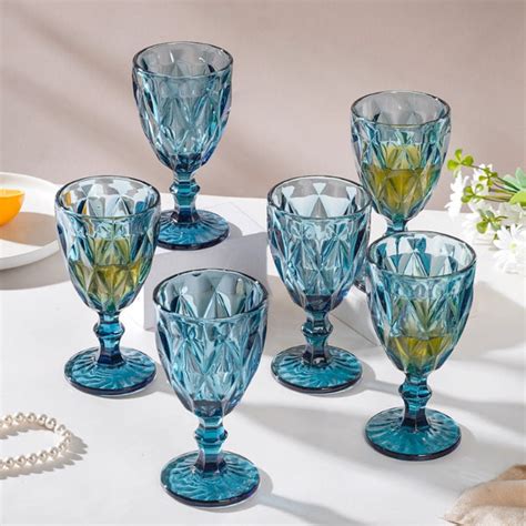 Crystal Red Wine Glass Blue Set Of 6 300 ml Online - Premium Wine Glass ...