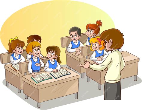 Premium Vector | Vector illustration of teacher and students in classroom