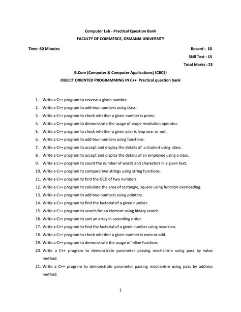 Bcomhonoursquestionbank - 1 Computer Lab - Practical Question Bank ...
