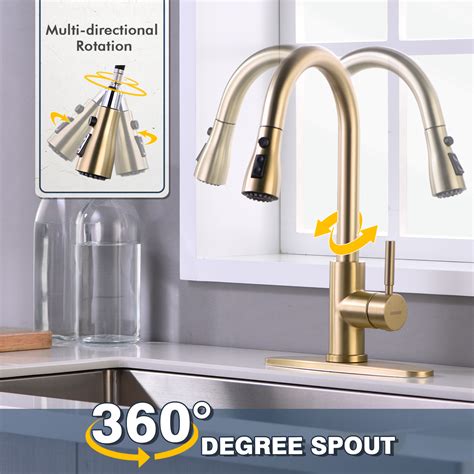 Brushed Gold Kitchen Faucet with Pull Down Sprayer WEWE, Single Handle ...