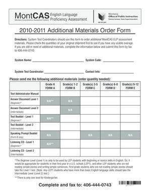 Fillable Online opi mt 2010 ELP Additional Materials Order Form - opi ...