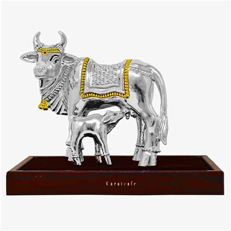 Silver Kamdhenu Cow with Calf statue Hallmark certified ~ caratcafe ...