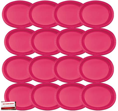 16 Pack Red Hot Magenta Oval Paper Plates Platters Premium Strength ...