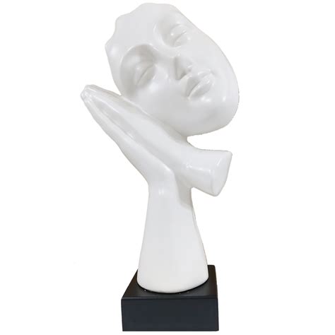 Abstract Woman Face on Hands Statue Table Ascent H 34 cm – cutncurve