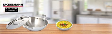 Fackelmann Tri-ply Kadai with Stainless Steel Designer Lid, 20 Cm ...
