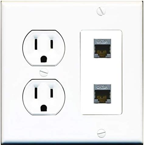 15 Amp Round Power Outlet 2 Port Cat6a Shielded Ethernet Wall Plate ...