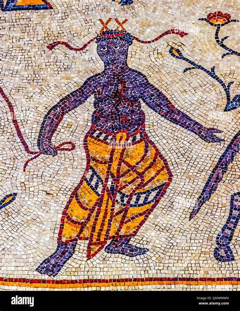 Ancient 6th Century People Mosaic Memorial Church Mount Nebo Jordan ...