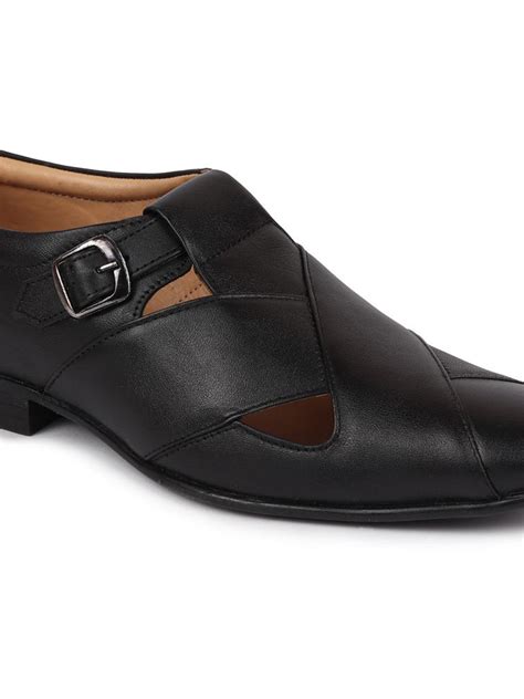 Buy Men Black Peshawari Leather Sandals Online FST KI-4806 BLACK - FAUSTO