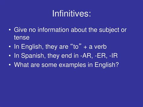PPT - Spanish Verbs: Infinitive and Conjugation Guide PowerPoint Presentation - ID:9168676