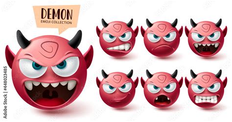 Smileys demon emoji vector set. Smiley emojis halloween red mascot ...