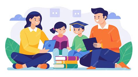Premium Vector | Two students sit with their parents discussing their ...