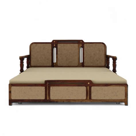 Ayaana Sheesham Wood 3 Seater Sofa Cum Bed with Cane Weaving & Premium ...
