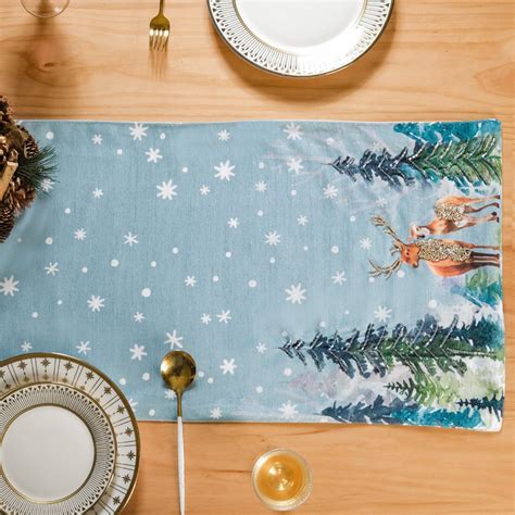 Stag And Doe In Snow Printed Dining Table Runner Online - Premium Table ...