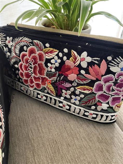 Multicolour Parsi Hara Hand Embroidered Border and Laces – Dress365days