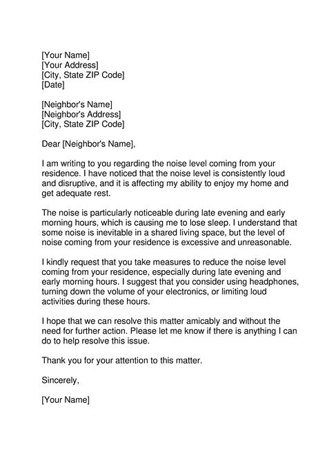 Noise Complaint Letter to Neighbor – Document Template
