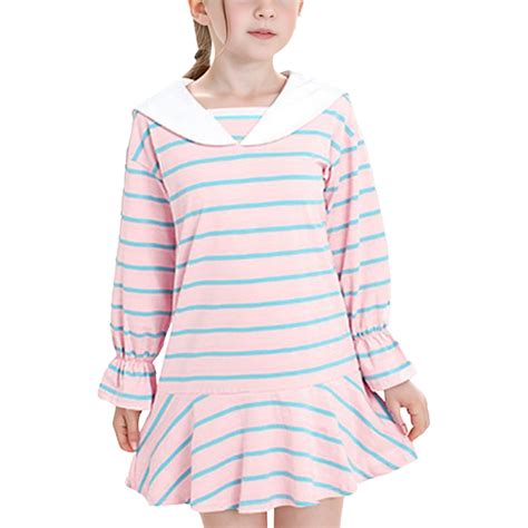Big Girls Dresses Autumn Striped Princess Peplum Long Sleeve Casual ...
