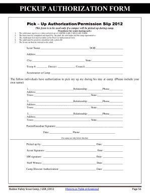 Pick Up Authorization Form - Blank Fillable Template | Fill Out, Print ...