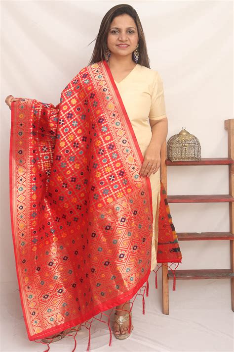 Stunning Red Banarasi Silk Meenakari Dupatta - Shop Now!