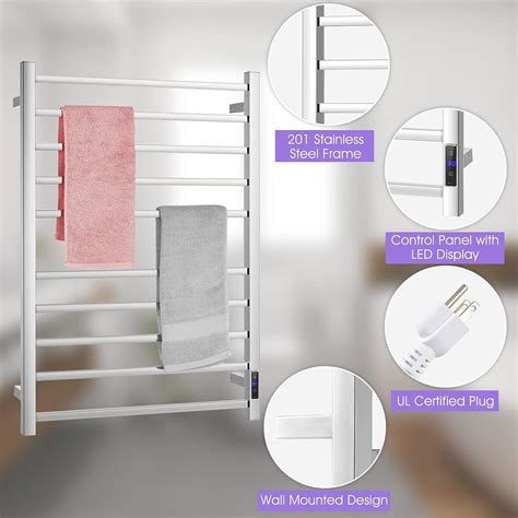 Buy Tangkula 10-Bar Towel Warmer, Wall Mounted Electric Heated Towel ...