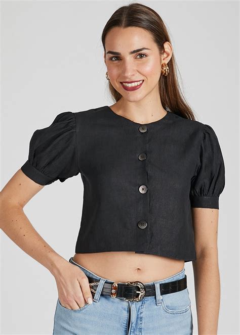Get Puffed Sleeve Detail Solid Crop Top at ₹ 2072 | LBB Shop