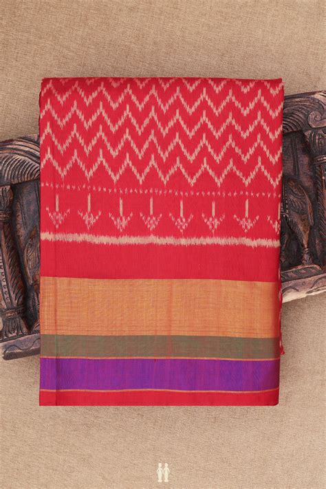 Patola Silk Saree In Crimson Red With Chevron Design