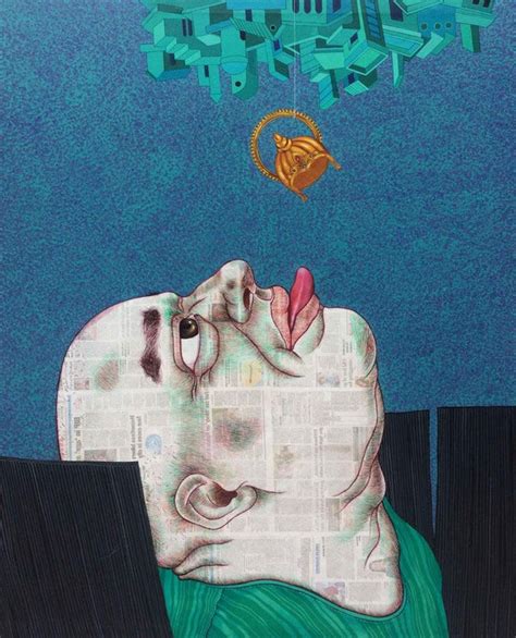 "Taste Of Power": Blue Green Acrylic Painting by Mrinal Dey | ArtZolo.com