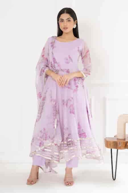 Buy Purple Chiffon Printed Floral Round Anarkali Pant Set For Women by ...