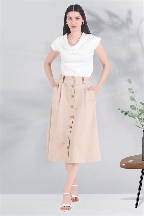 Button Down Skirt, Beige – Charcoal Threads