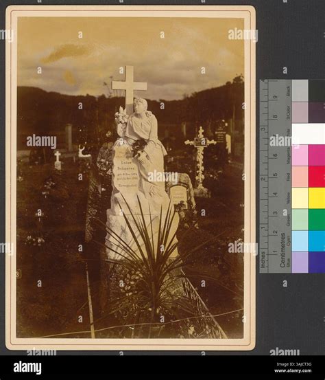 This 1896 photograph depicts a gravestone with a female sculpture ...