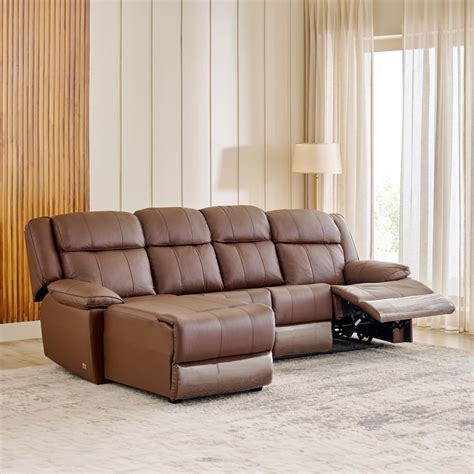 Buy Torino Half Leather 3-Seater Recliner with Left Chaise - Brown from ...