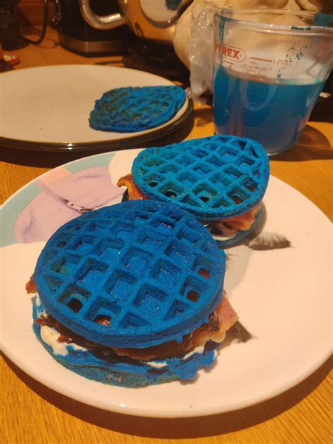Week 7: Dyed - Blue Waffle Bacon Sandwich : r/52weeksofcooking