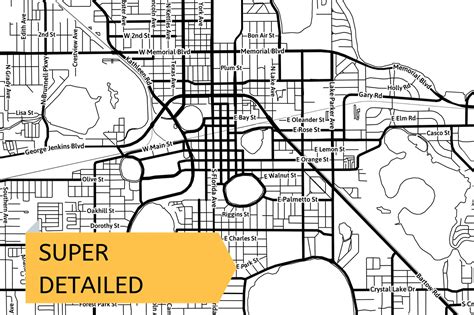 Printable Map of Lakeland, Florida, USA With Street Names - Instant Download  City Map  Travel ...