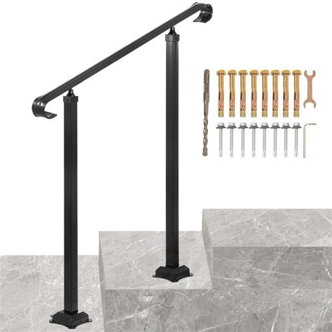 Buy VEVORWrought Iron Handrail, Fit 1 or 2 Steps Outdoor Stair Railing ...