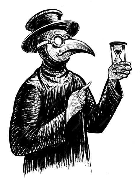 Premium Photo | Medieval plague doctor. ink black and white drawing