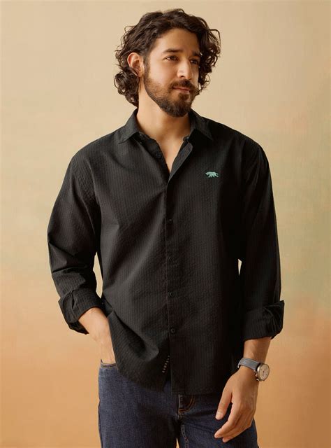 Andamen Black Cotton Seersucker Shirt