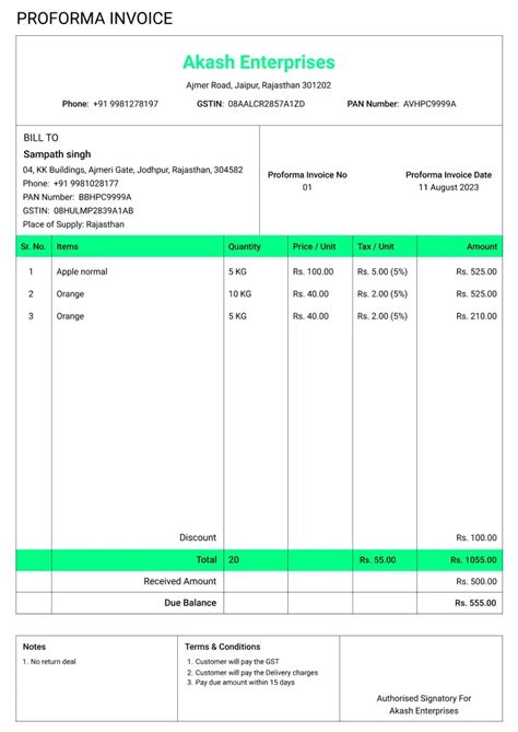 Free Proforma Invoice Template Download | Proforma Invoice Format