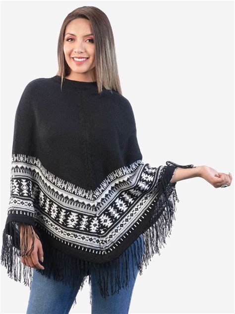 INTI ALPACA Women's Black Alpaca Poncho for Winter and Christmas Season ...