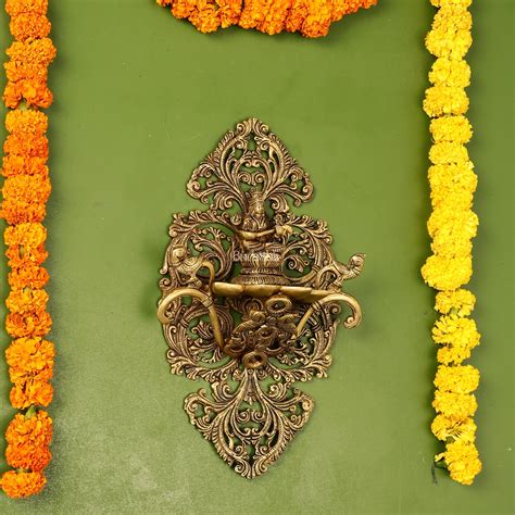 Buy Brass Handcrafted Saraswati Wall Hanging Diya - 13 inch x 8 inch ...