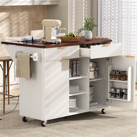 Bybafun White MDF Base with Faux marble Rolling Kitchen Cart ( 29.5-in ...