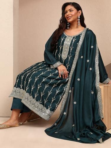 Extra Love By Libas Embroidered Silk Blend Straight Kurta With Trouser ...