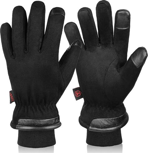 Mens Winter Gloves Waterproof & Touchscreen With Suede Leather Cold ...