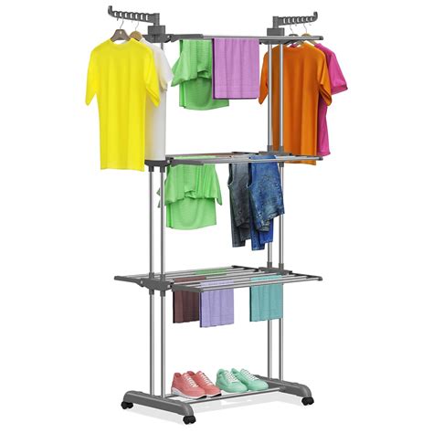 Clothes Drying Racks, Innotic Folding Stainless Steel 3-Tier Rolling ...