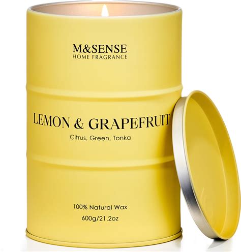 Amazon.com: M&SENSE Lemon Grapefruit Scented Candles Large, Natural Soy ...