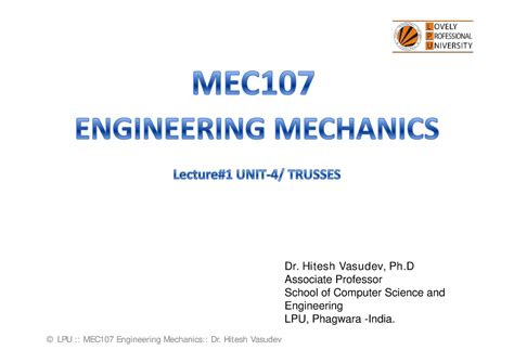 Mec trusses - Hshahhshz - Software Engineering - Dr. Hitesh Vasudev, Ph ...