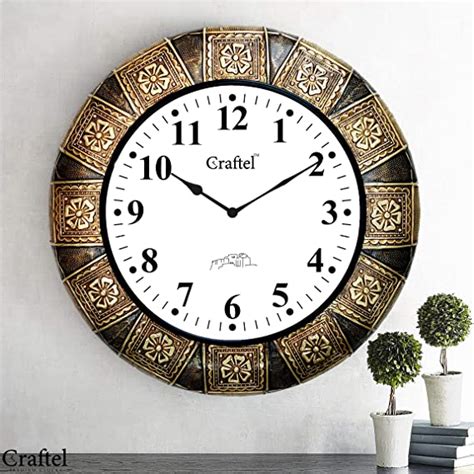 Buy Craftel Brass Embossed Analog Wall Clock Round Decorative Clock for ...