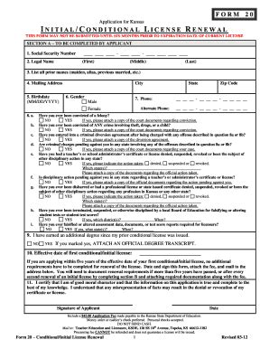 Kansas Form 20 Initial License Renewal Template - Fill Online ...