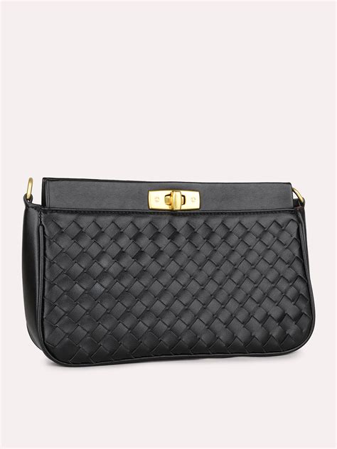 Buy Now Womens Black Textured Sling Bag With Twist Lock