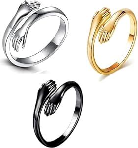 Buy That Stylish Adjustable Black Silver Golden Rings Couple Hug Ring ...