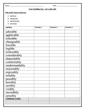 Fillable Online holytrinity leeds sch Year 6 Spelling List wk 1: ably ...